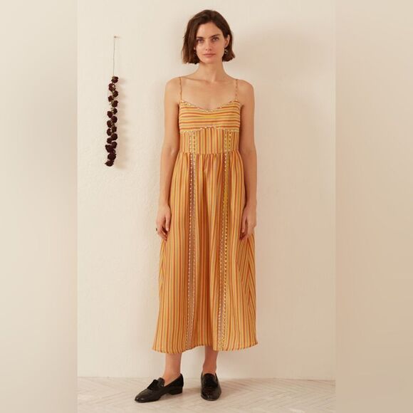 NWT Alix of Bohemia Autumn Ochre Stripe Dress - Picture 3 of 5